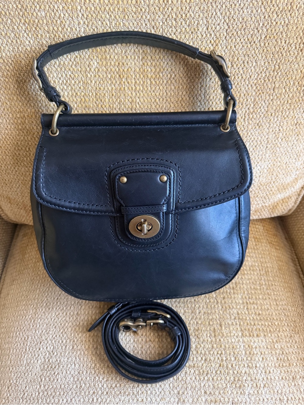 Coach 70th Anniversary Willis Black Leather Turn-Lock Top Handle